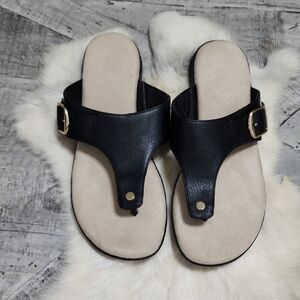 Aubrey Lynn Black and Cream Sandals with Cushioned Footbed